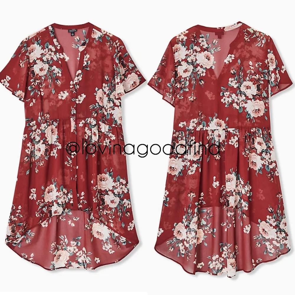 TORRID LEXIE RED FLORAL CHIFFON HI-LO BABYDOLL NWT sz 1
